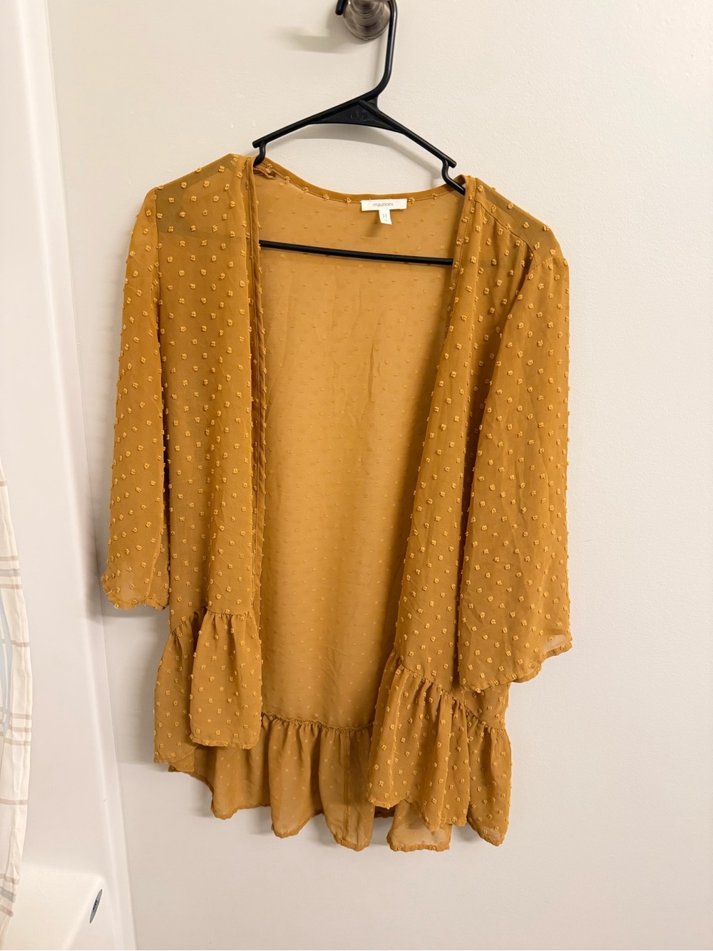 Maurice’s Mustard Dot-Textured Ruffle Cardigan Sweater